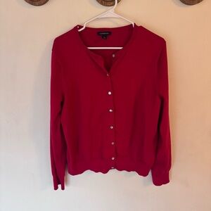 Lands End Red Button-Up Cardigan sweater size large